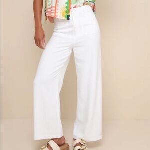 White linen Wide-Leg Women's high rise Pants